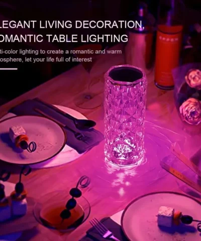16 Colors Diamond Rose Crystal Touch Lamp | USB Rechargeable Bedside Lamp with Remote