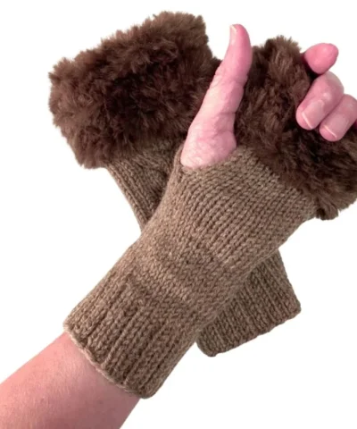 Women’s Faux Fur Fingerless Knitted Gloves | Warm Winter Hand Wrist Warmers | Soft, Stylish & Comfortable