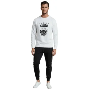 KING Printed White Tracksuit Sweatshirt & Trouser | Warm & Comfortable Winter Wear