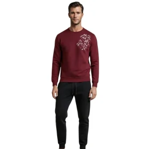 LION Printed Maroon  Tracksuit Sweatshirt & Trouser  | Warm & Comfortable Winter Wear
