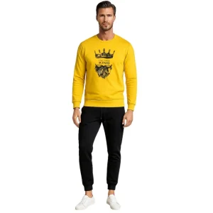 KING Printed Yellow Tracksuit Sweatshirt & Trouser | Warm & Comfortable Winter Wear