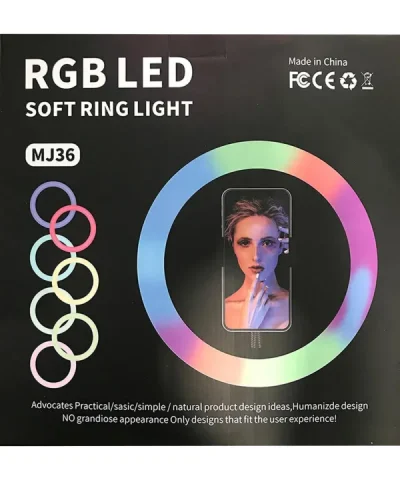 MJ36 RGB LED Ring Light 36cm with 16 Colors, Brightness Control & Phone Holder