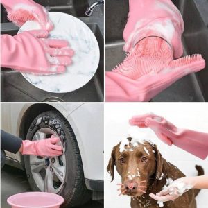 Reusable Silicone Washing Gloves with Built-In Scrubber for Kitchen Bathroom Car and Multipurpose Cleaning (Random Color)