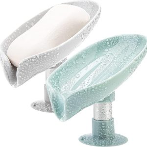 Leaf-Shaped Self-Draining Soap Holder | Stylish Waterfall Design with Suction Base for Bathroom & Kitchen | Random Colors