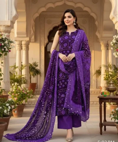 Chunri Style 3 Pcs Women’s Unstitched Printed Suit | Arabic Lawn Fabric | 7 Bright Colors You’ll Love