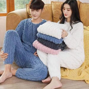 Winter Unisex Jacquard Flannel Warm Suit | Thick Thermal Couple Loungewear