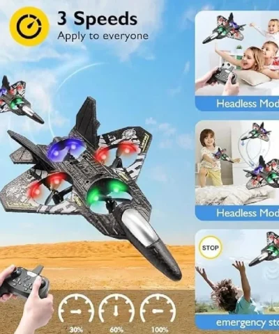 Premium RC Fighter Jet Plane 2.4 | Remote Control Foam Airplane Toy with Lights & 3D Stunt Glider