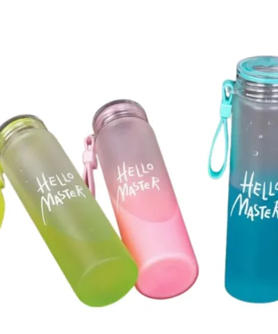 White Frosted Glass Water Bottle  |  Leak-Proof Insulated Bottle with Hello Master Decal Logo | 400ml