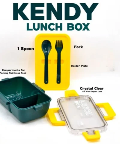 Kendy Lunch Box with Spoon & Fork  | 2-Compartment Portable Tiffin Box for School & Office