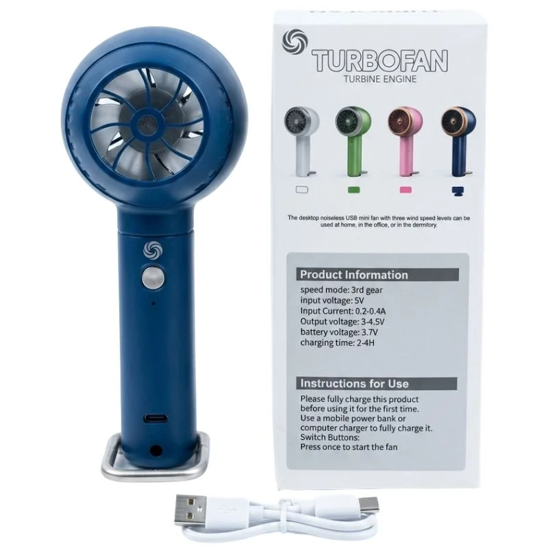 TurboFan Rechargeable Mini Cooling Fan | Portable Handheld USB Turbo Fan with 3 Speed Modes | Random color - Image 2