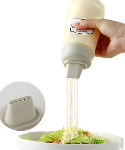 5 Hole Squeeze Sauce Bottle | Refillable Condiment Dispenser with Lid | Multipurpose Ketchup & Hot Sauce Bottle for Kitchen | Black Cap