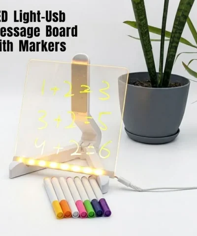 8×8 Inches LED Acrylic Writing Board with USB Light | 7 Colorful Erasable Pens |  Message Board with Markers & Stand