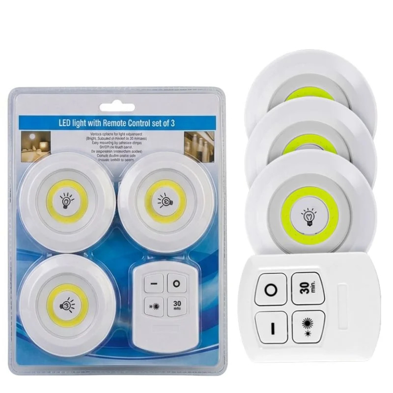 Pack of 3 LED Remote Control Tap Lights | Self-Adhesive Cabinet, Wardrobe & Kitchen Lights - Image 2