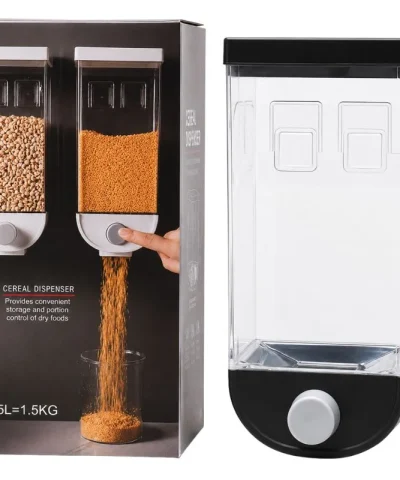 Wall Mounted Cereal Dispenser | 1.5L Transparent Grain Storage Container | One-Touch Cereal & Rice Dispenser | Space Saving Kitchen Organizer