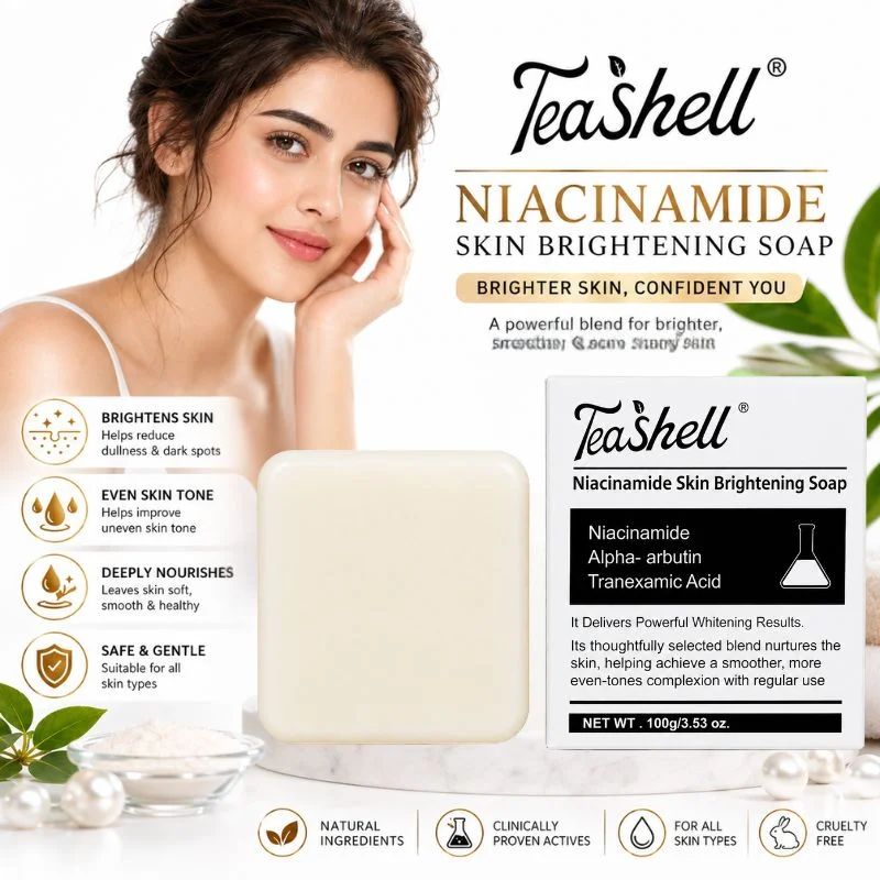 TeaShell Niacinamide Skin Brightening Soap | Face & Body Brightening Bar with Niacinamide, Alpha Arbutin & Tranexamic Acid | Deep Cleansing Formula | For Men & Women | 100g
