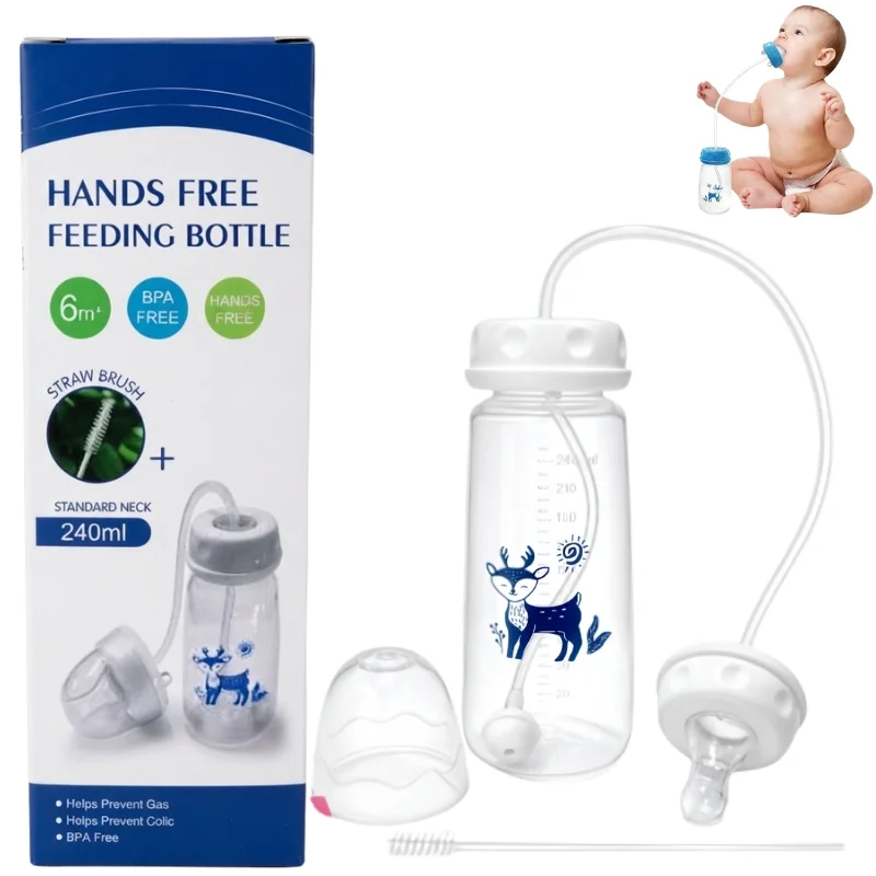 Hands-Free Baby Feeding Bottle | BPA-Free Anti-Colic Baby Feeder with Silicone Straw | Leak-Proof Standard Neck Bottle |240ML - Image 5