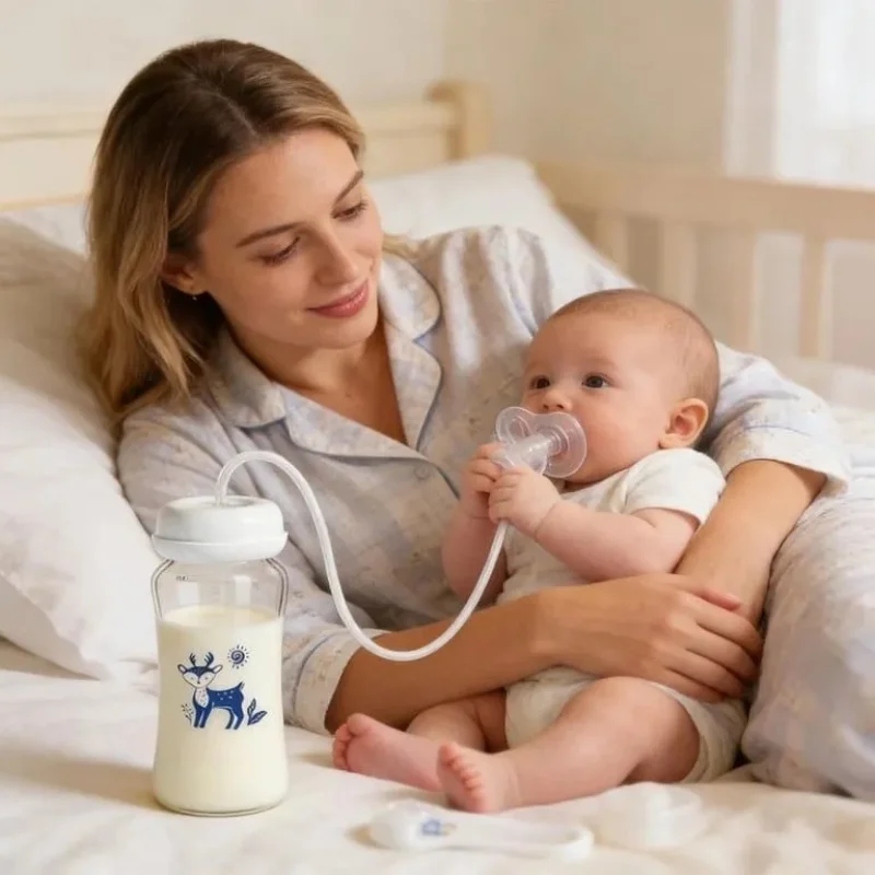 Hands-Free Baby Feeding Bottle | BPA-Free Anti-Colic Baby Feeder with Silicone Straw | Leak-Proof Standard Neck Bottle |240ML