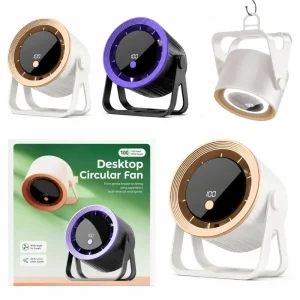 Desktop Circular Rechargeable Fan with 360° Adjustable Airflow | Model QL-02 | Quiet Personal Cooling Fan for Home, Office & Bedroom | Random Color