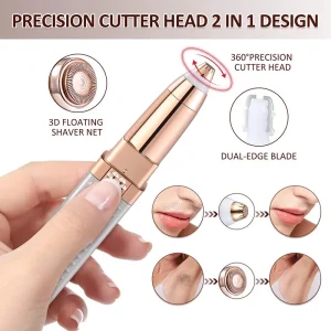 2-in-1 Flawless Facial Hair Remover & Eyebrow Trimmer | USB Rechargeable, Painless & Portable | Pink  Color