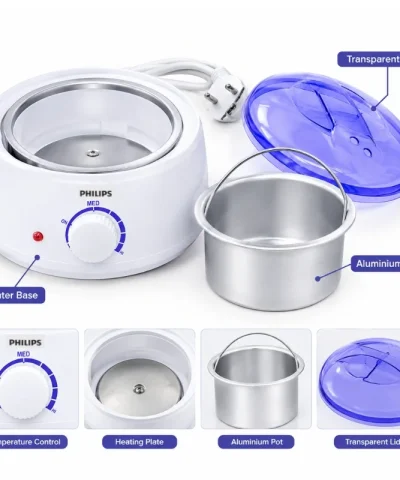 Philips professional Wax Melting Machine for Hair Removal |  Model FJF508-1 | Electric Wax Warmer with 2 Aluminum Pots | Adjustable Temperature Control up to 80°C | 100W