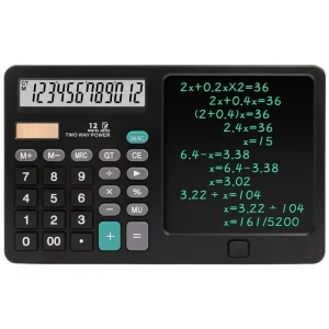 Functional Calculator with LCD Writing Tablet | Model DS-837X | 2-in-1 Digital Calculator & Reusable Notepad | Solar & Battery Powered | Stylus Pen